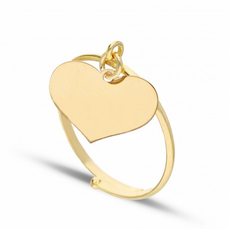 18K gult gull ring med anheng hjerte