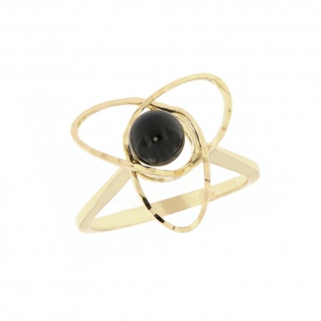 Δαχτυλίδι με μαύρη πέτρα όνυχα σε κίτρινο χρυσό 18 καρατίων
