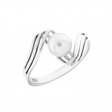 Women 18k White Gold with Natural Pearl Ring