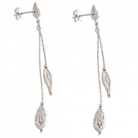 Women White Gold 18k with Hammered Drops Earrings