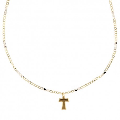 Men 18k Yellow and White Gold with Cross Necklace
