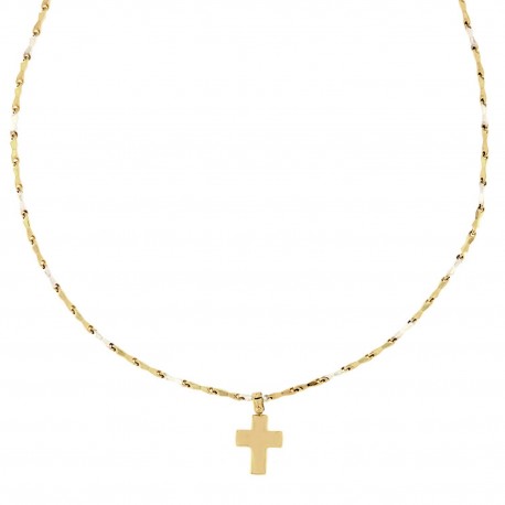 Pánsky náhrdelník z 18K žltého a bieleho zlata s krížikom