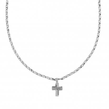 Men 18k White Gold with Cross Necklace