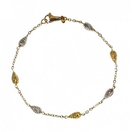 Pulseira feminina em ouro branco e amarelo de 18 kt 750/1000 com gotas marteladas