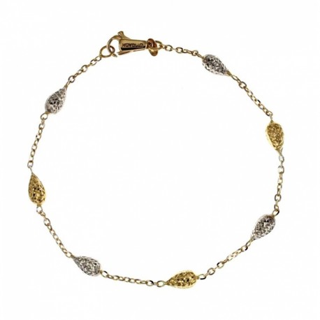 White and yellow gold 18k with hammered drops woman bracelet