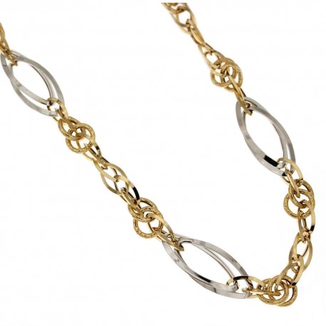 Yuvarlak ve oval bağlantılı alternatif zincirli 18 ayar 750/1000 altın kolye
