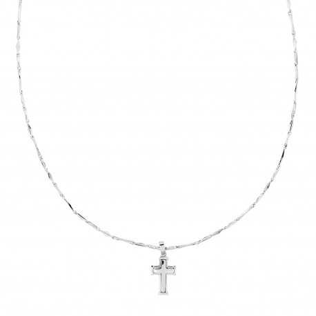 18 K hvidguld rørformet halskæde med kors