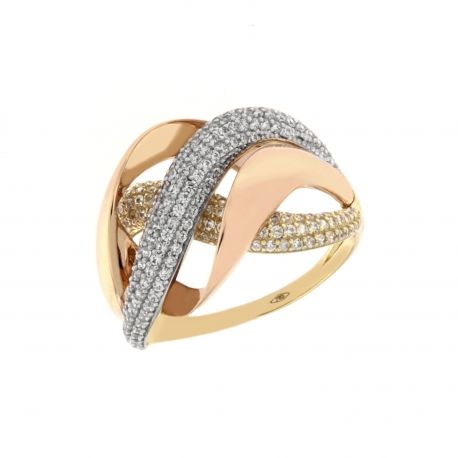 Anillo Intreccio en oro amarillo, blanco y rosa de 18 quilates
