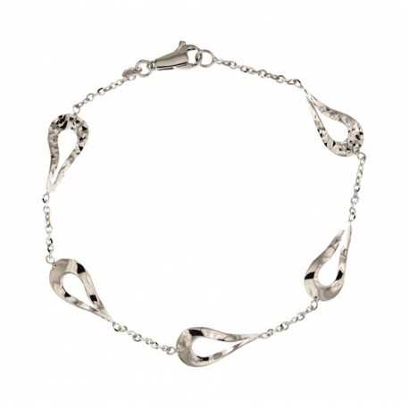 Bracelet chaîne en or blanc 18 ct 750/1000 avec gouttes martelées pour femme