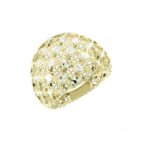 Kopułowy ażurowy pierścionek z 18-karatowego żółtego złota