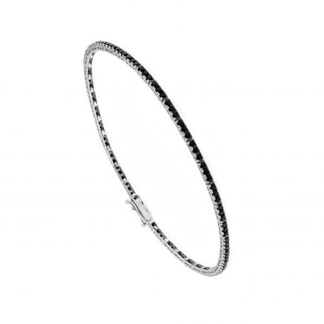 Pulseira Tênis em Ouro Branco 18k com Zircões Pretos