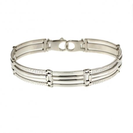 Браслет из золота 18 карат 750/1000 пробы с чередующимися пластинами, блестящая, полосатая и кованая отделка