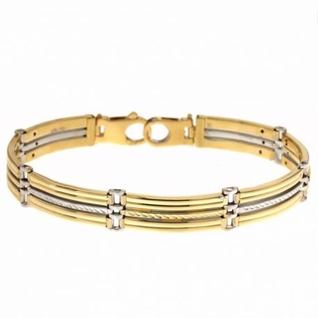 Armband i 18 kt 750/1000 guld med alternerande plattor, randig och hamrad finish