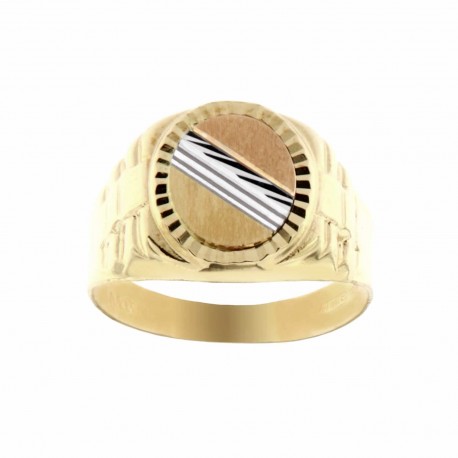 Men's Ring in 18K Yellow, White and Rose Gold