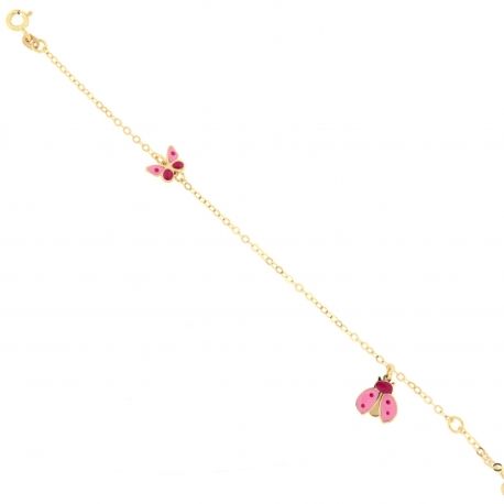 18 kt-os sárga arany karkötő pillangóval és katicabogárral