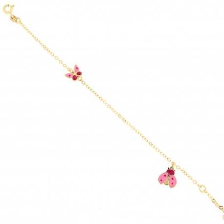 18 kt yellow gold bracelet with butterfly and ladybug