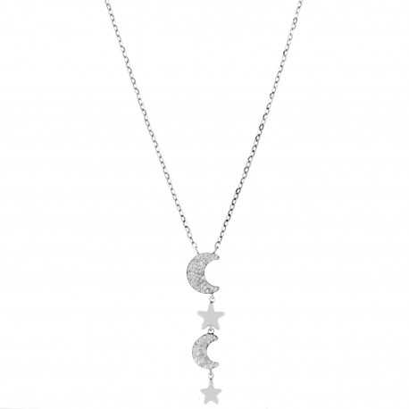 18K White Gold Necklace with Stars and Moons for Women