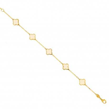 18 kt:n keltakultainen rannekoru, jossa on helmiäinen Quadrifoglio