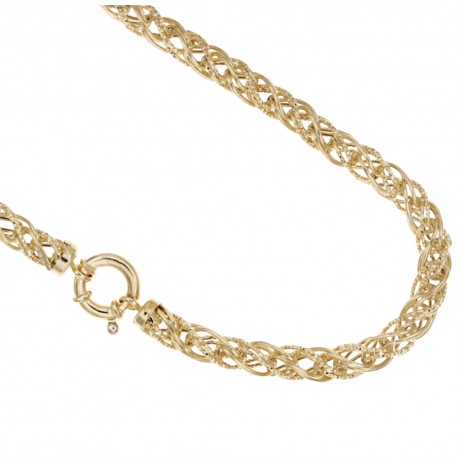Yellow gold 18k 750/1000 shiny and hammered woman chain