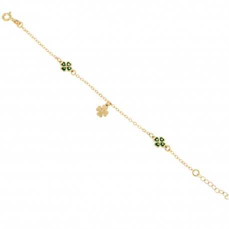 Bracelet en or jaune 18 carats avec trèfle à quatre feuilles