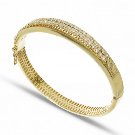 Bracelet Rigide en Or Jaune 18 Carats avec Pierres Blanches