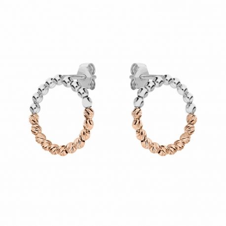 Créoles en or blanc et rose 18 carats avec sphères