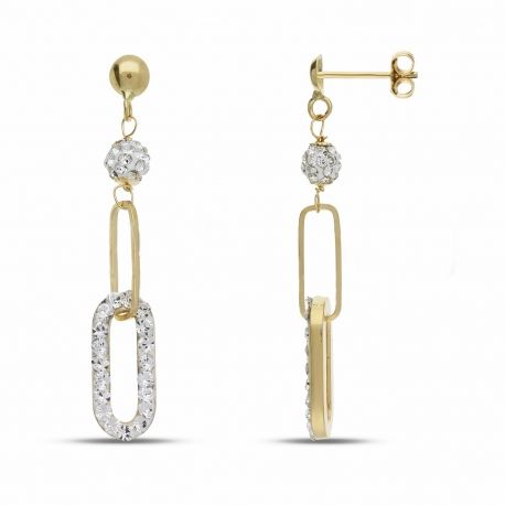 Pendientes Colgantes de Oro Amarillo de 18K con Circonitas Blancas