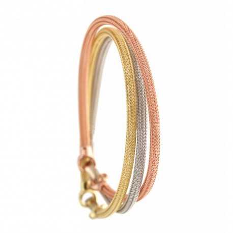Armband in 18 Kt 750/1000 wit-, geel- en roze goud, buisvormig sokmodel voor dames