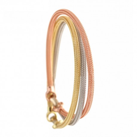 White yellow and rose gold 18k 750/1000 woven cable type bracelet