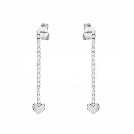 Orecchini in Oro Bianco 18k con Cuoricino e Zirconi Bianchi