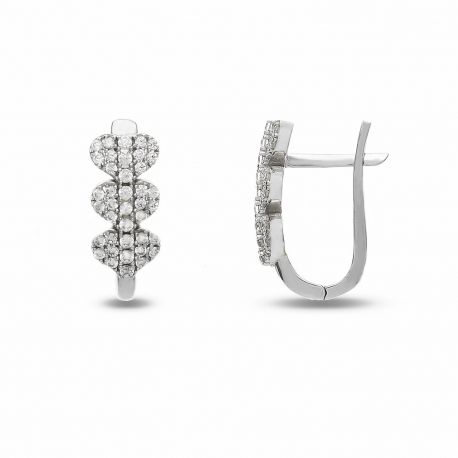 Orecchini in Oro Bianco 18k con Cuori e Zirconi Bianchi