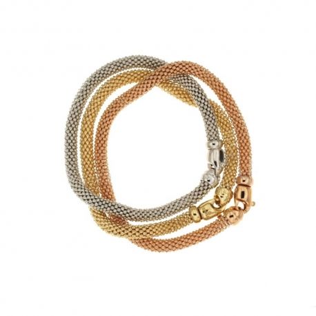 Armbånd i 18 Kt 750/1000 hvitt, gult og rosa gull, pop corn mesh triptyk modell