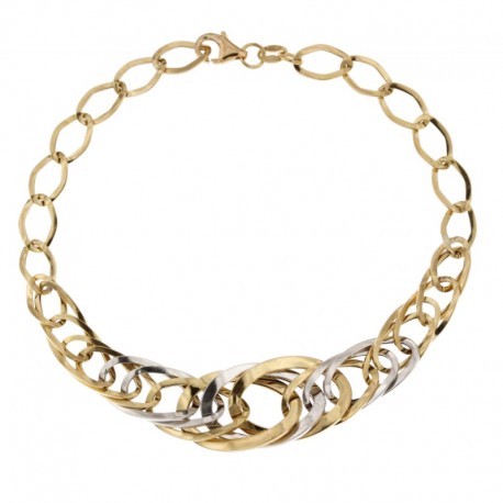 Yellow and white gold 18 Kt 7500/1000 progressive chain shiny woman bracelet