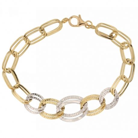 Pulsera graduada de oro blanco y amarillo de 18 quilates pulida y martillada para mujer
