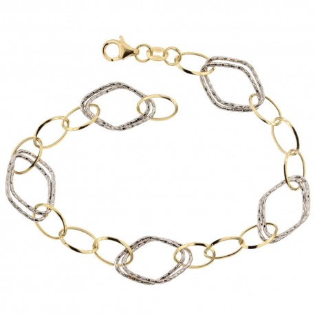 18k Gold shiny and hammered chain woman bracelet