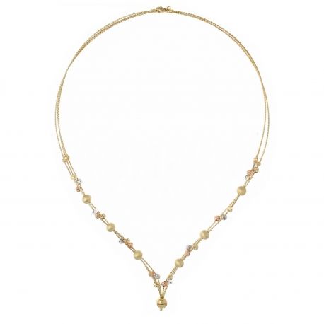Collar multifilo en oro blanco, amarillo y rosa 18k