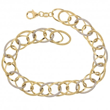Bracelet en or jaune et blanc 18 Kt 750/1000 avec chaîne polie et pointillée