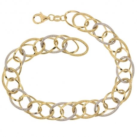 Bracelet en or jaune et blanc 18 Kt 750/1000 avec chaîne polie et pointillée