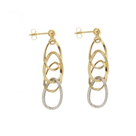 Orecchini in oro giallo e bianco 18k 750/1000 pendenti finitura lucida e puntinata