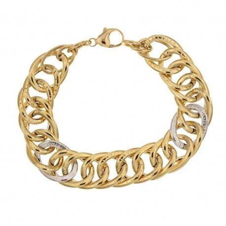 Bracciale in oro giallo e bianco 18 Kt 750/1000 a catena vuota finitura lucida e rigata