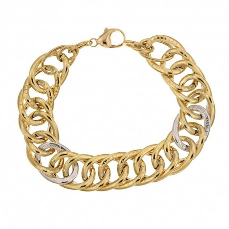 Yellow and white gold 18k 750/1000 shiny and lined link chain bracelet