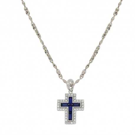 Croix ogrlica od 18 Kt 750/1000 bijelog zlata s plavim i bijelim kamenčićima