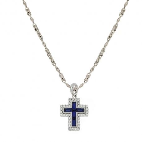 Колье Croix из белого золота 18 карат 750/1000 пробы с синими и белыми камнями