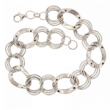 Bracciale in oro bianco 18 Kt 750/1000 a catena vuota finitura lucida e martellata