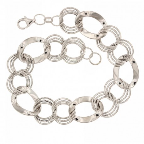 White gold 18k 750/1000 shiny and lined link chain bracelet