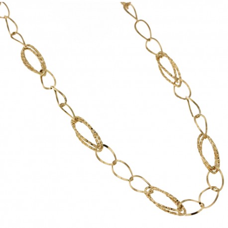 Yellow gold 18k 750/1000 shiny and hammered link chain necklace