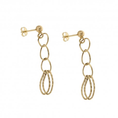 Boucles d'oreilles pendantes chaîne creuse polie et martelée en or jaune 18 carats 750/1000