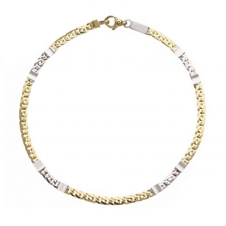 Bracciale Catena Piena e Piatta in Oro Giallo e Bianco 18k
