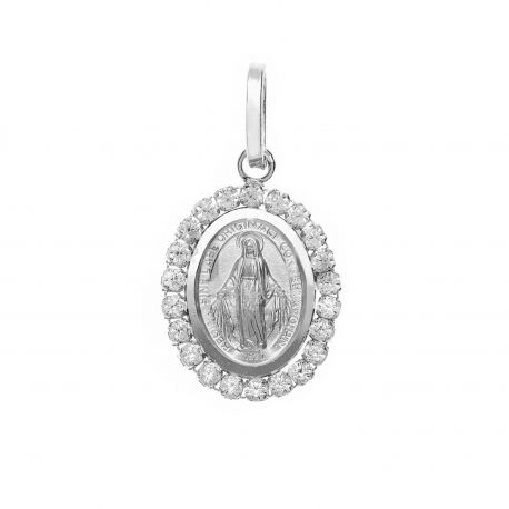 Pendent Madonna Miraculous în aur alb 18k