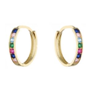 18k 黄金彩色锆石环形耳环